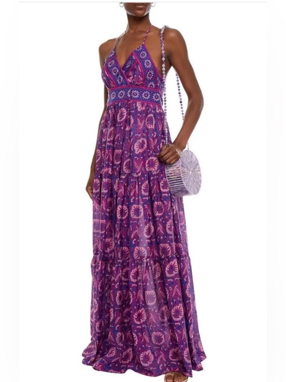 ba&sh Purple Bohemian Floral Maxi Dress - Sleeveless V-Neck